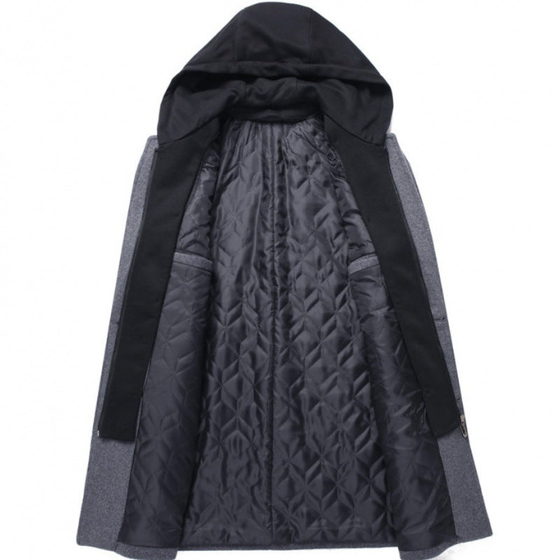 Manteau en laine pour homme coupe slim avec capuche amovible