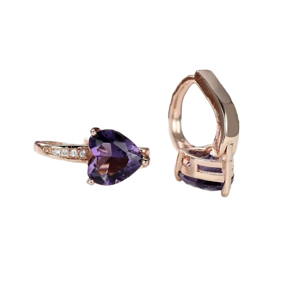 Boucles d'oreilles pour femme en cuivre ornées de zircons en forme de cœur