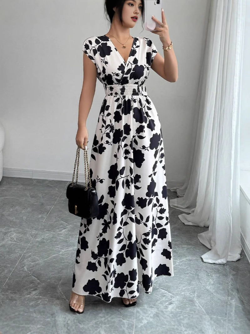 Robe trapèze à imprimé floral et col en V lacé