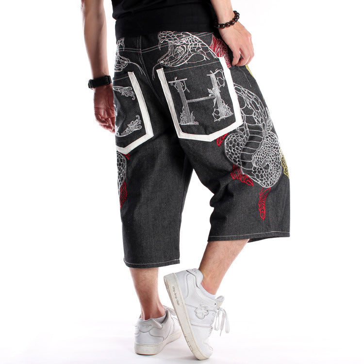 Shorts en jean brodés hip-hop pour hommes