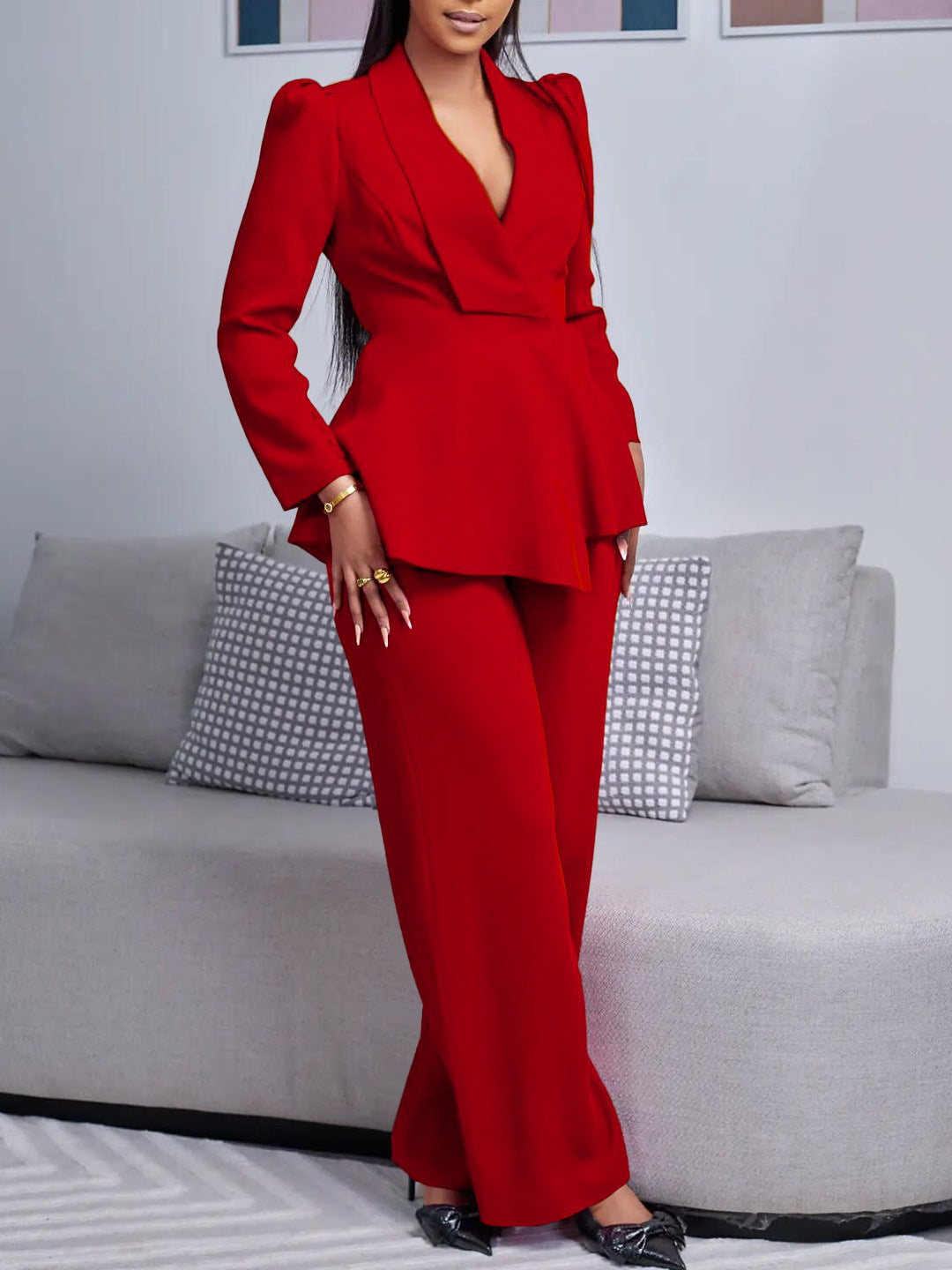 Habit :Ensemble tailleur élégant pour femme avec pantalon à jambes larges