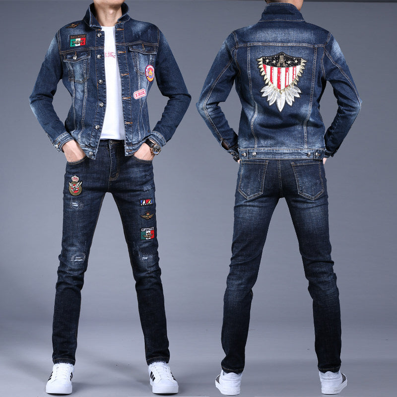 Veste et pantalon en jean brodés pour hommes