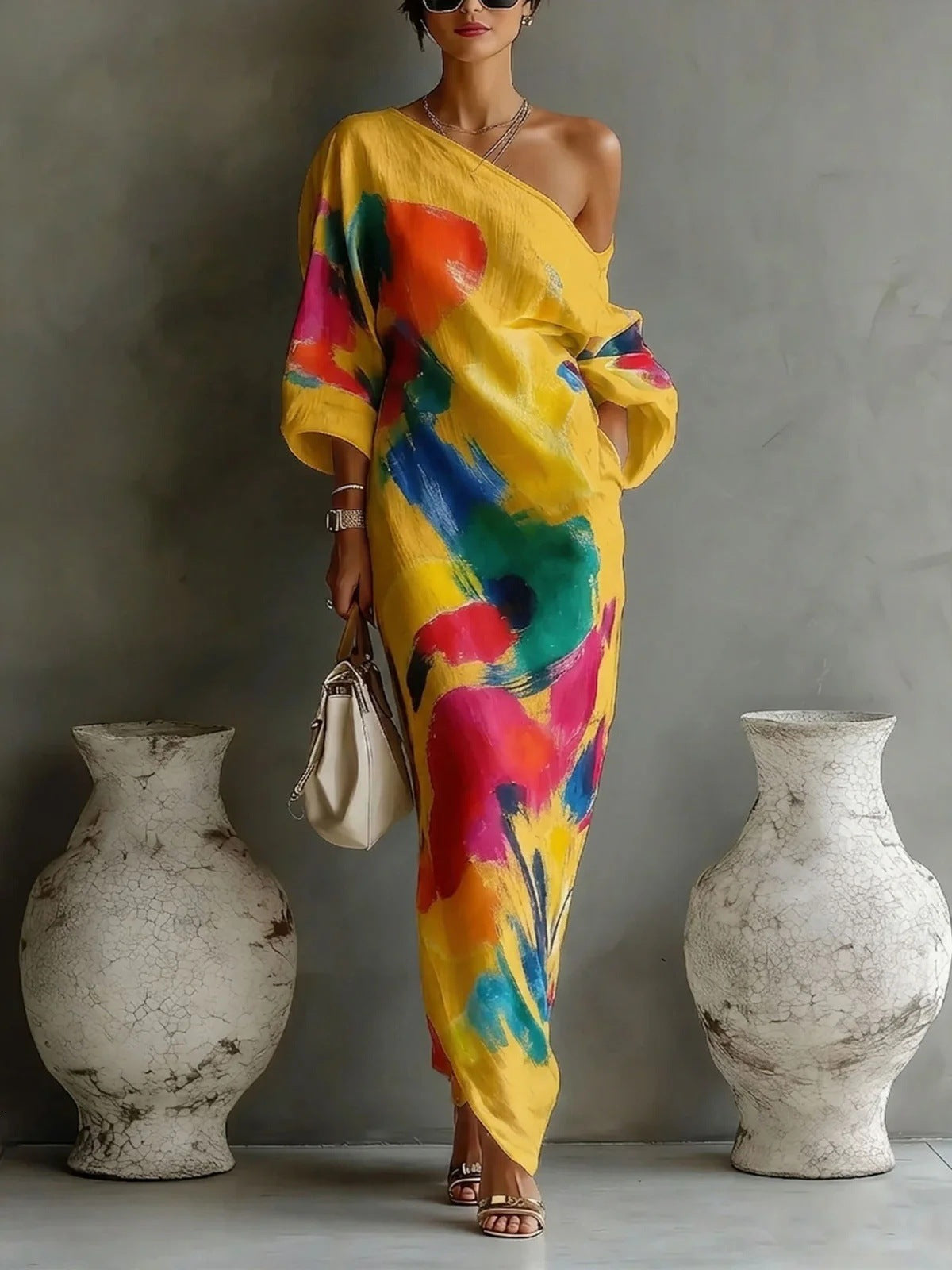 Ensemble robe et pantalon imprimés style français