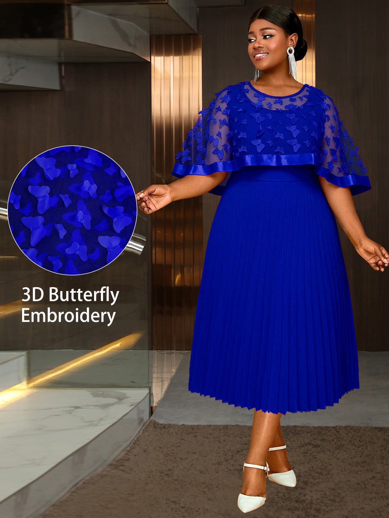 Robe  grande taille en tulle avec nœud et châle