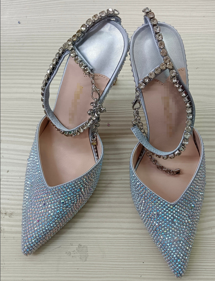 Chaussures de soirée à talons aiguilles en cristal pour femmes
