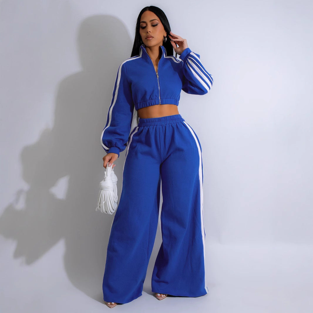 Ensemble sweat à capuche zippé à rayures et pantalon