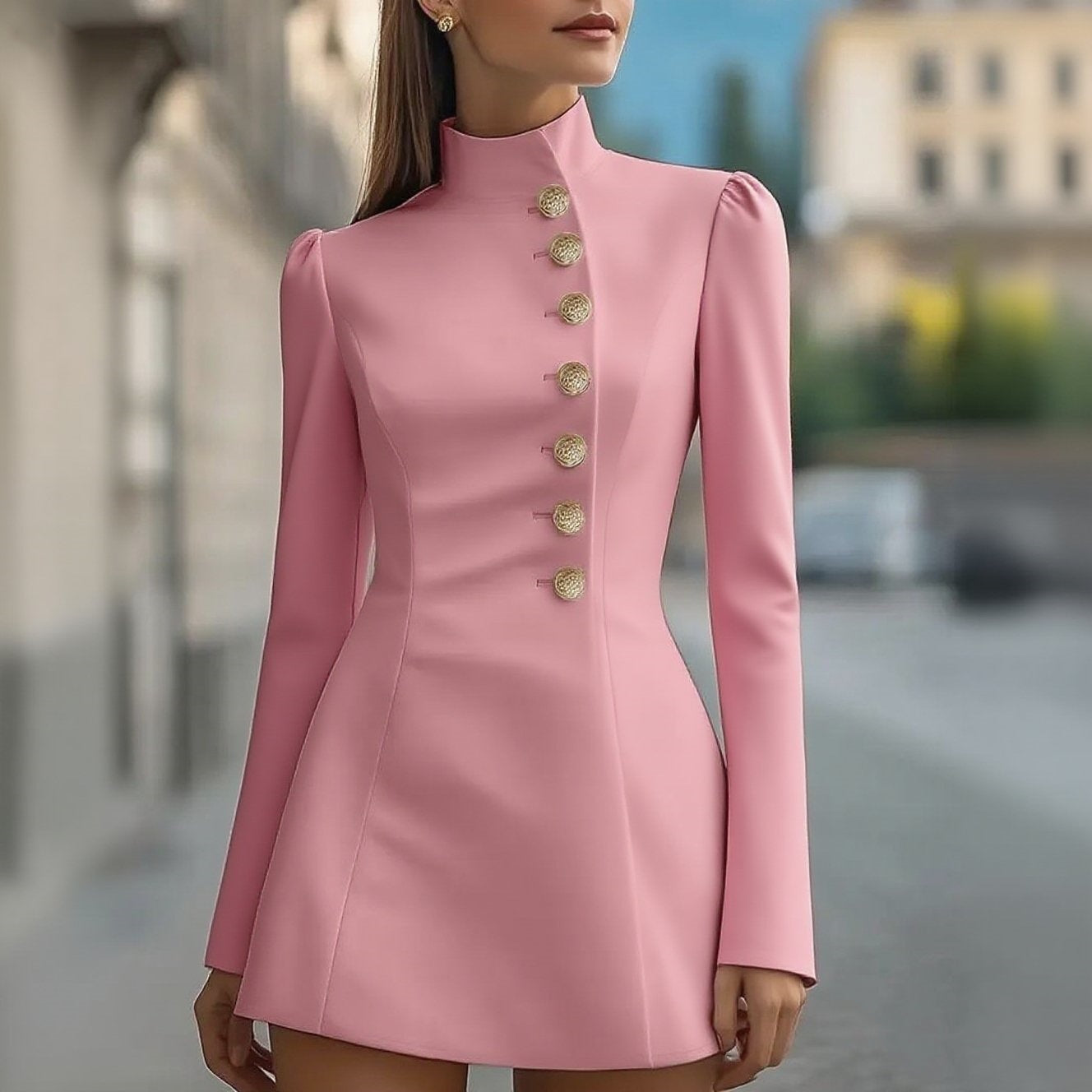 Habit :Robe courte à manches courtes de couleur unie élégante