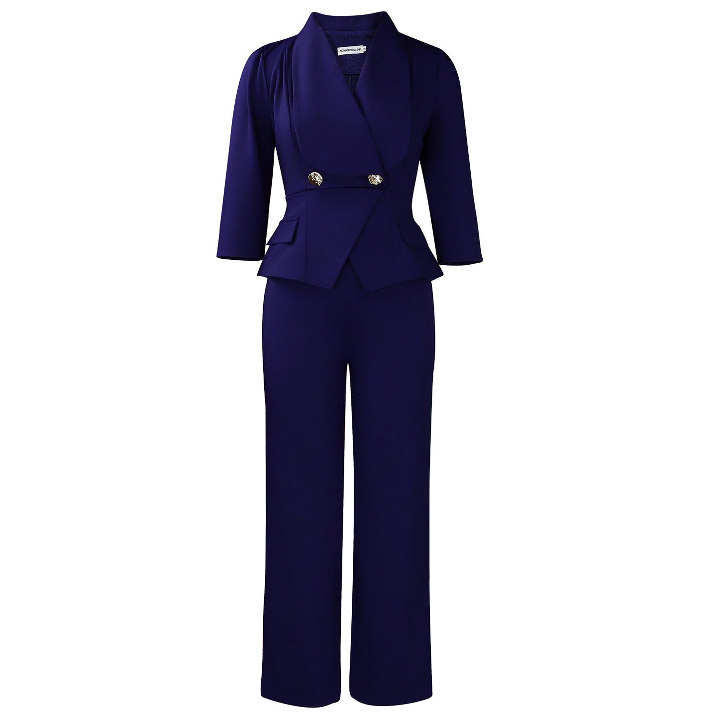 Habit :Combinaison pantalon large à col tailleur pour femme