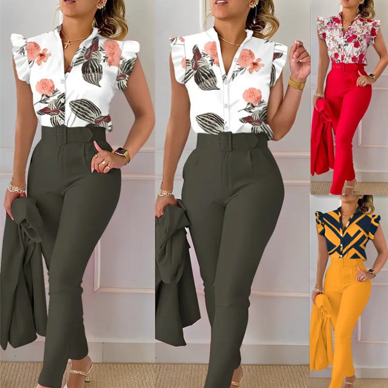 Ensemble haut et pantalon imprimé lotus tendance