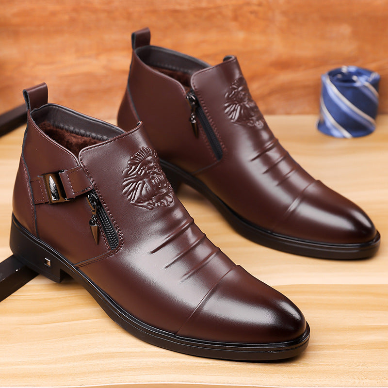 Bottes rétro en cuir à cheville avec chaîne latérale