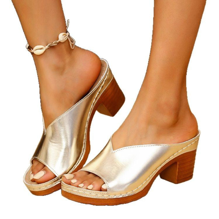 Sandales à talon épais pour femmes, style poisson