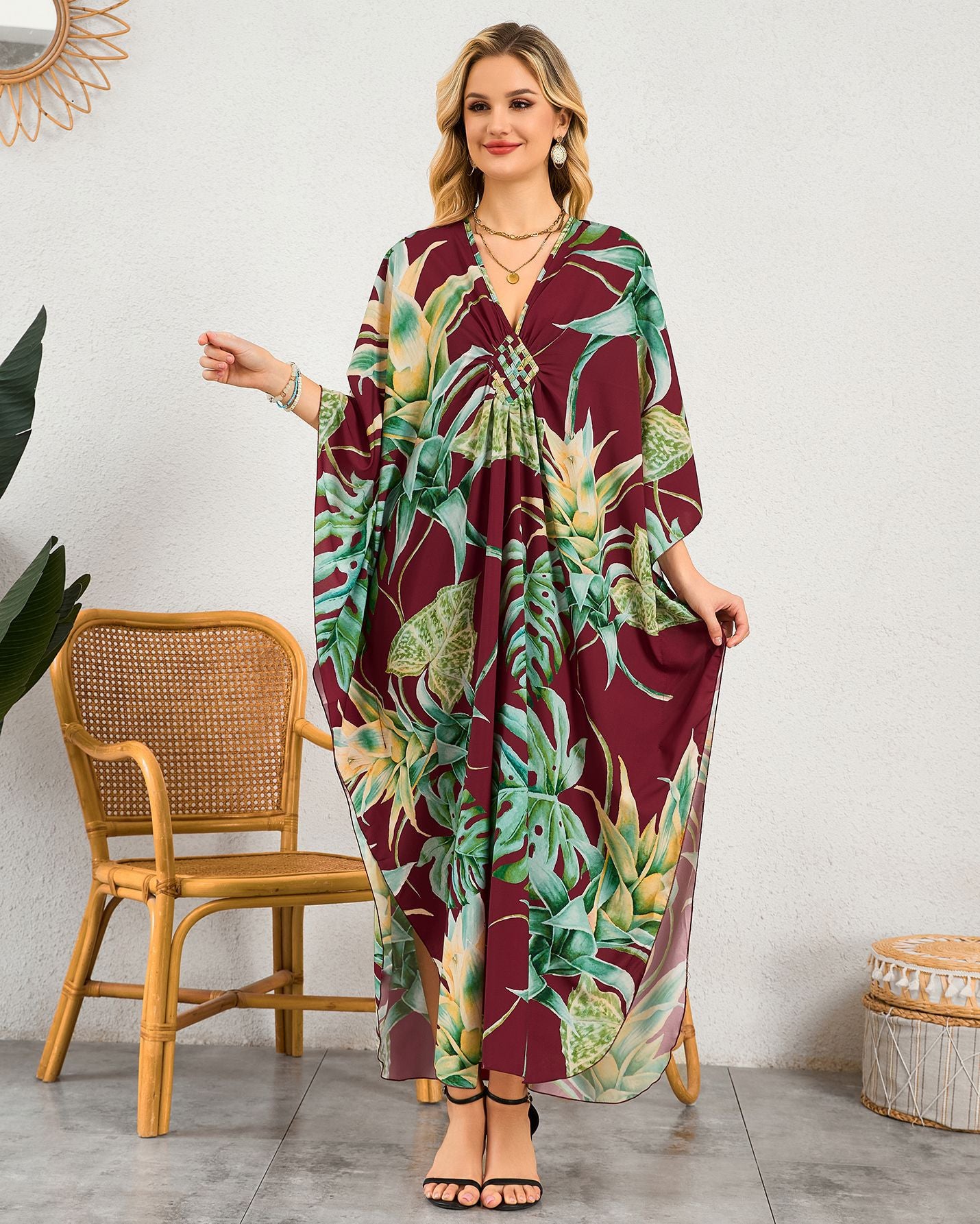 Robe de plage à encolure en V tissée