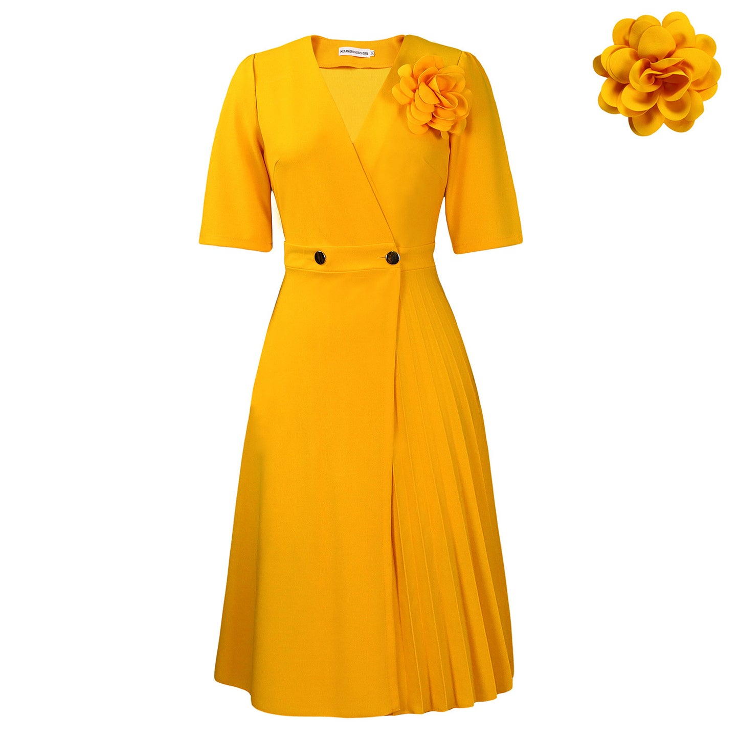 Habit :Robe d'été plissée à col en V pour femme