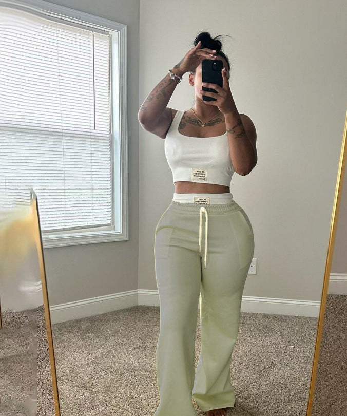 Ensemble gilet et pantalon à taille double, coupe large et bloc de couleurs