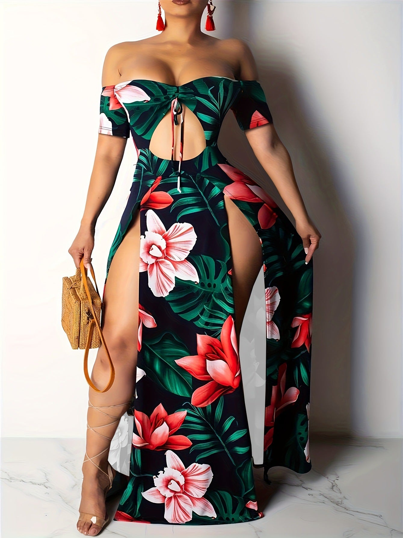 Robe de vacances imprimée et ajourée pour femme