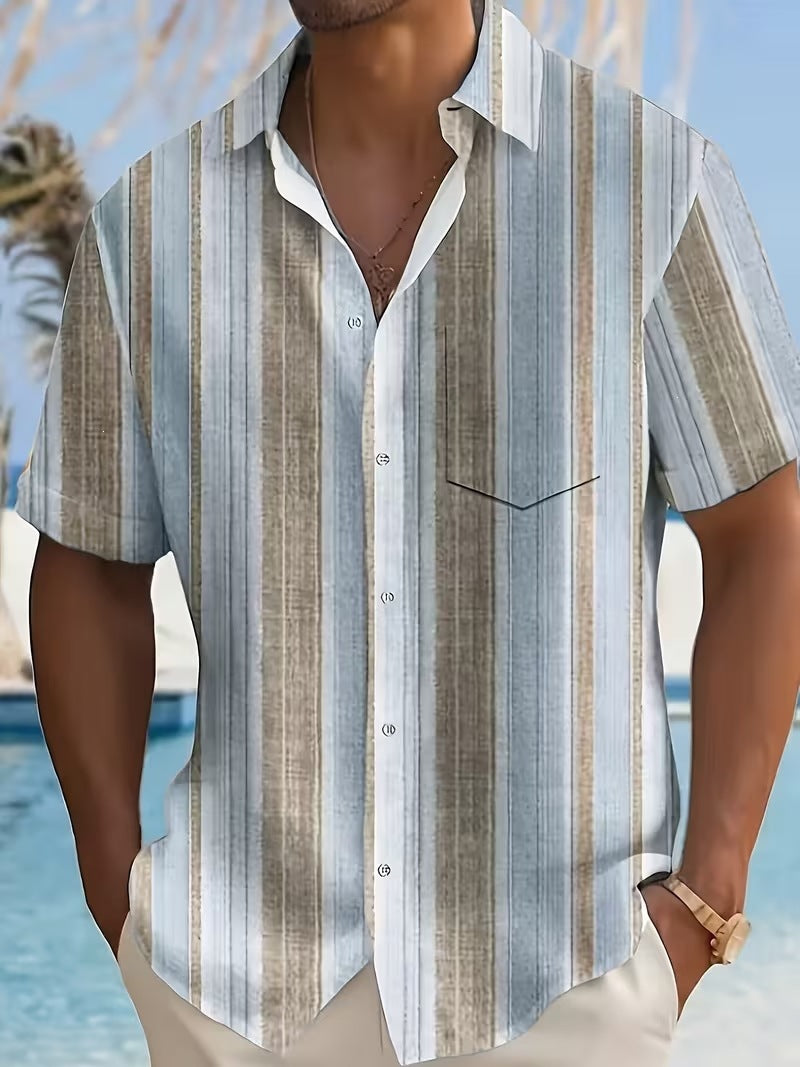 Chemise d'été imprimée européenne et américaine à manches courtes pour homme, coupe ample, grande taille, col à revers.