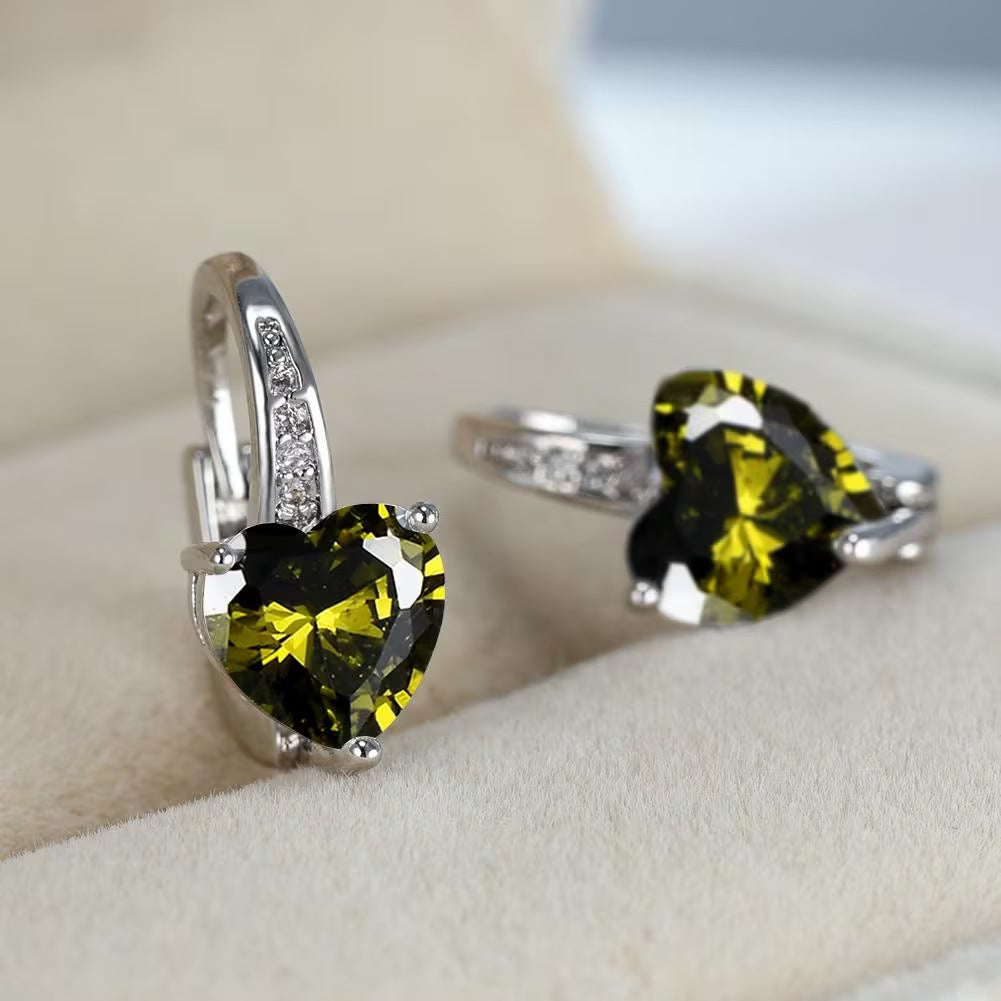 Boucles d'oreilles pour femme en cuivre ornées de zircons en forme de cœur