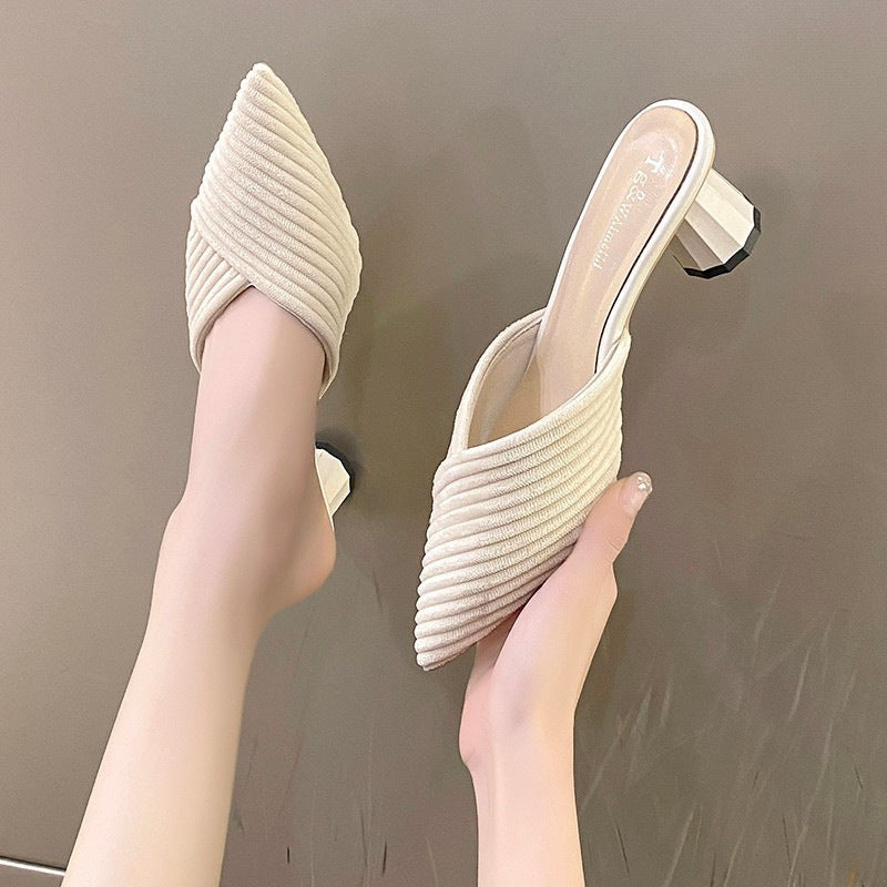 Chaussures :Sandales tricotees a bout pointu pour femmes avec talon epais
