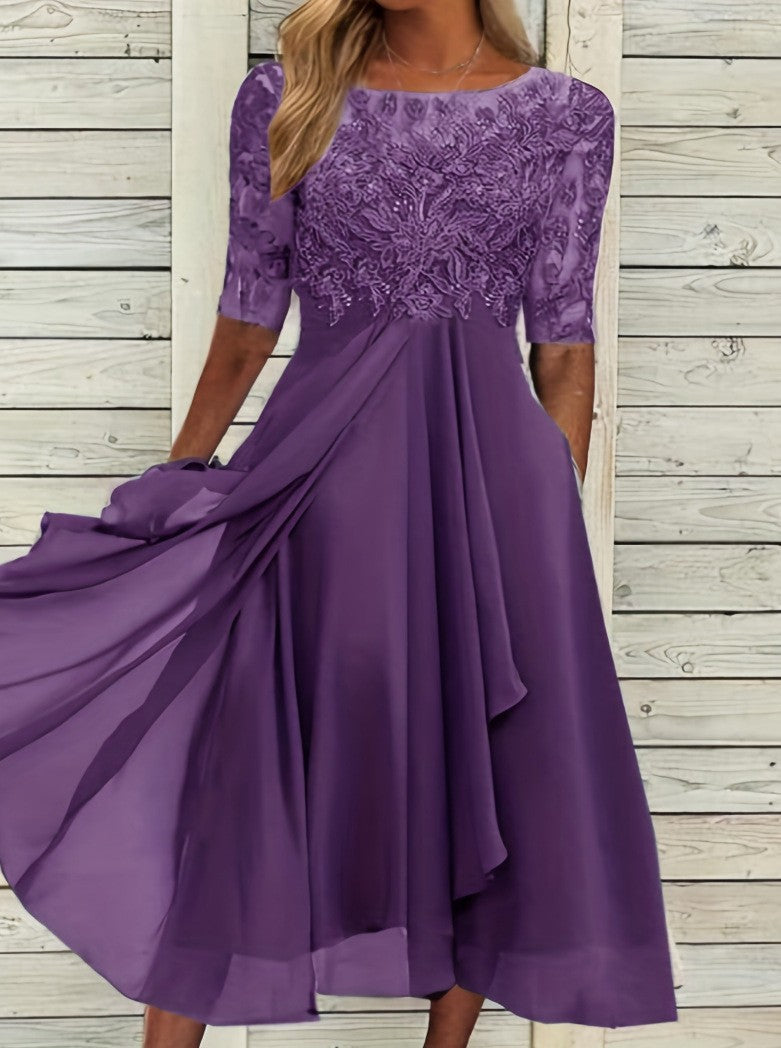 Robe élégante en dentelle en chiffon ajourée cousue