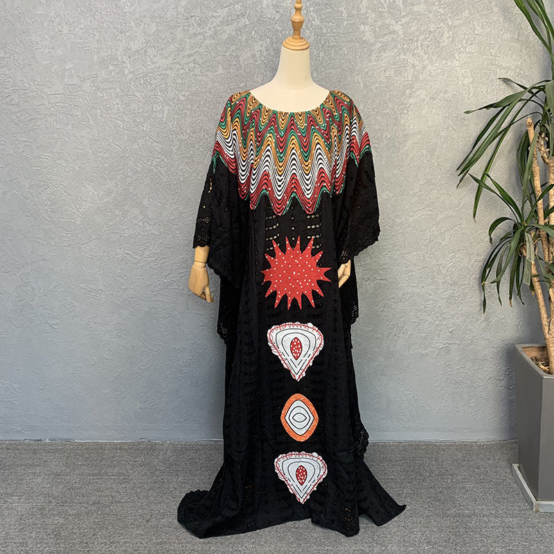 Habit :Robe en coton brodée ajourée pour femme