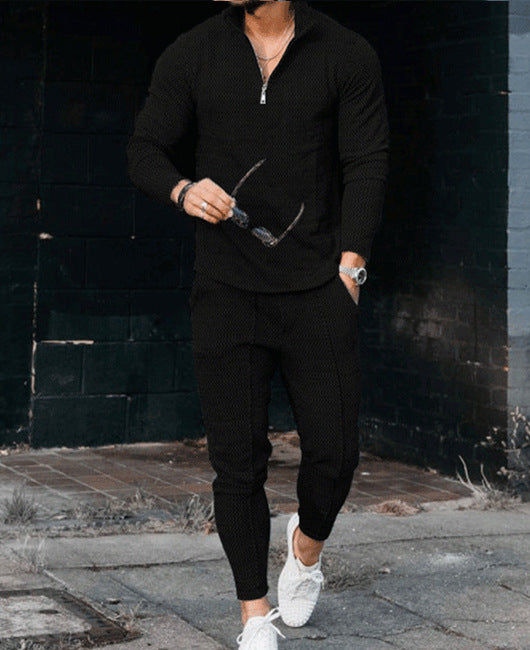 Polo à manches longues texturé pour hommes et pantalon