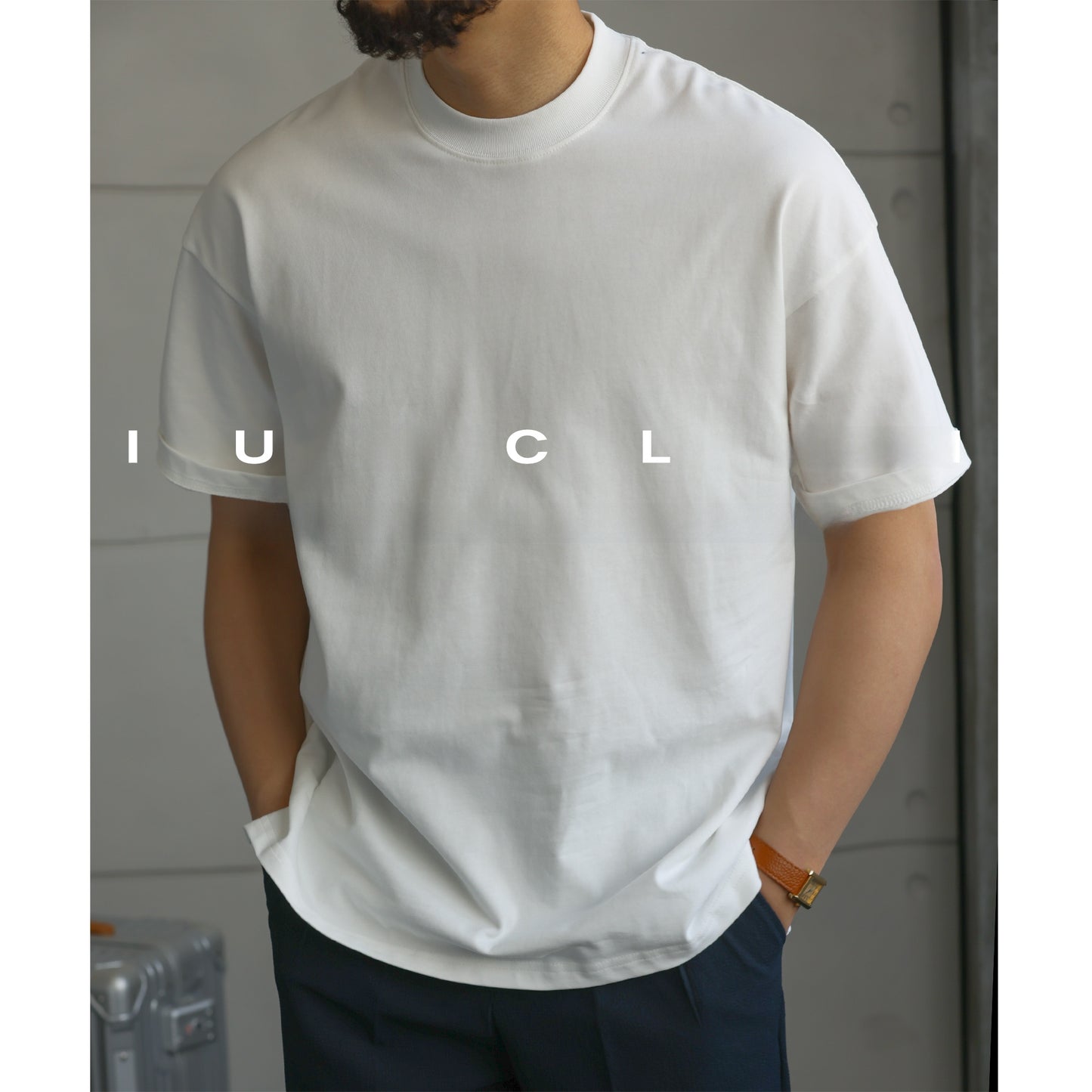 T-shirt en mélange de coton lourd avec col mi-haut