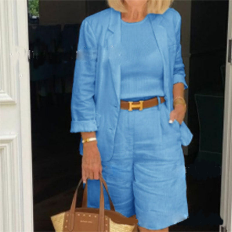 Ensemble short et cardigan en coton et lin pour femmes