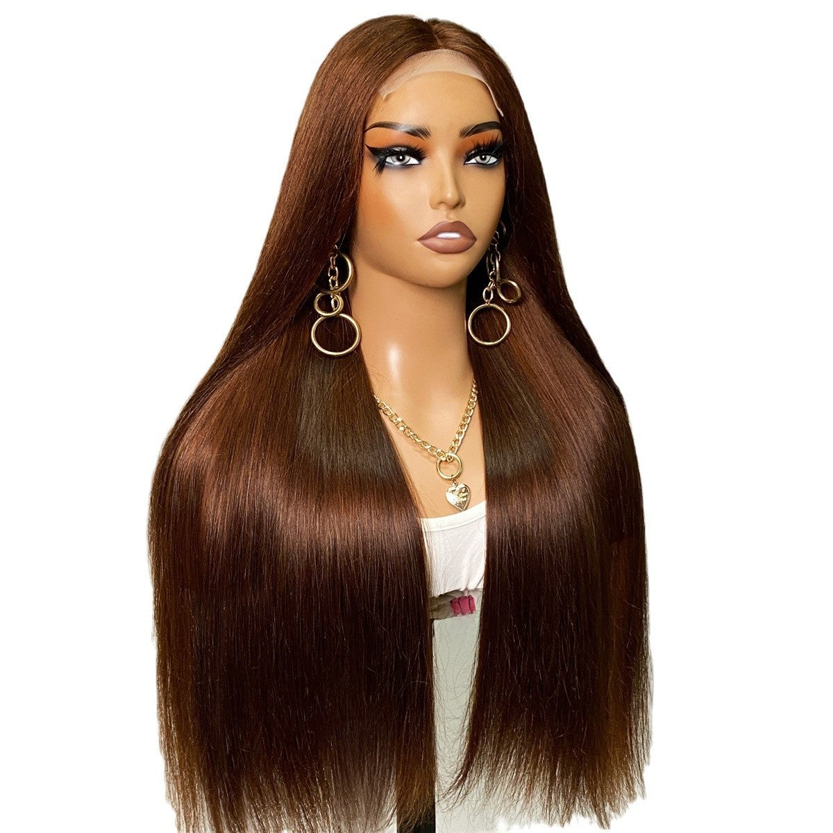 Perruque en cheveux humains raides comme des baguettes