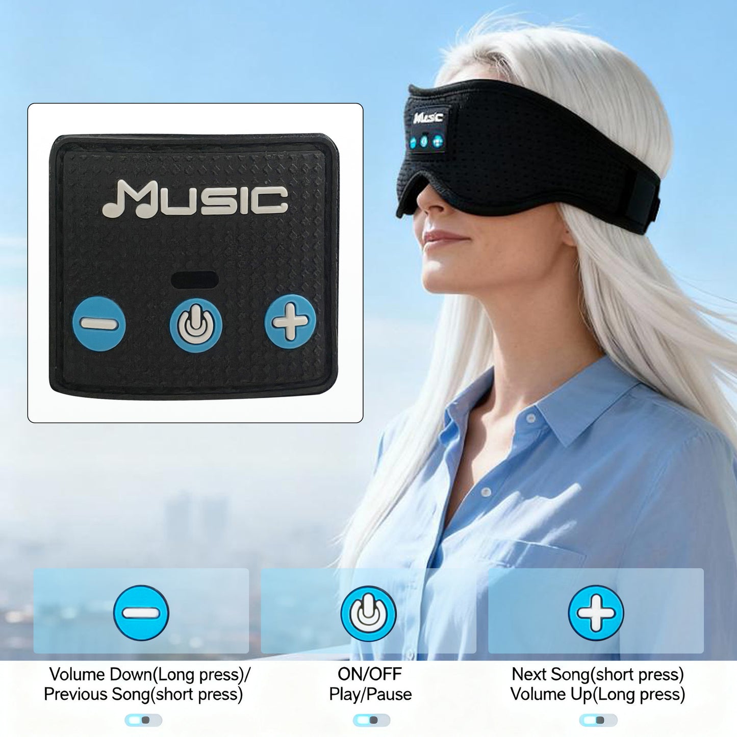 Masque de sommeil Bluetooth sans fil avec mousse à mémoire de forme