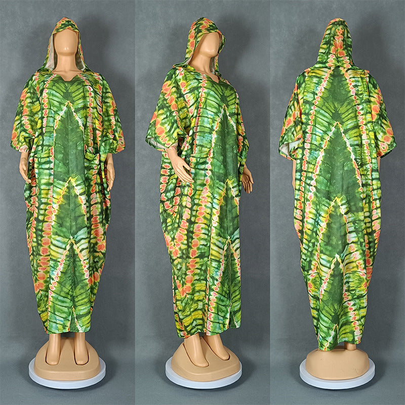 Robe à capuche à imprimé ethnique