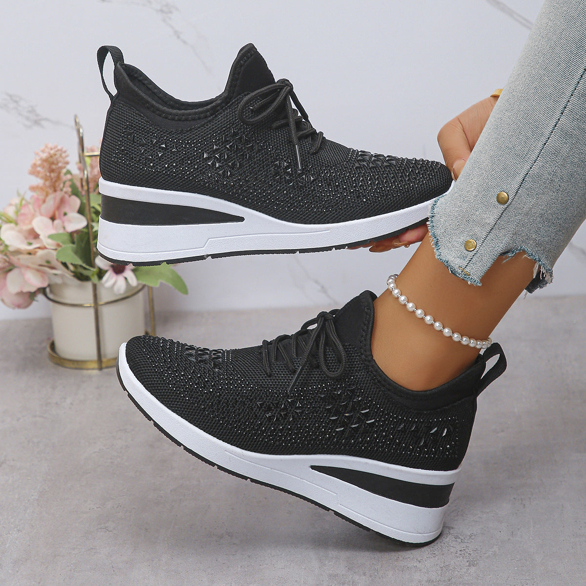 Chaussures décontractées à petit talon compensé pour femmes