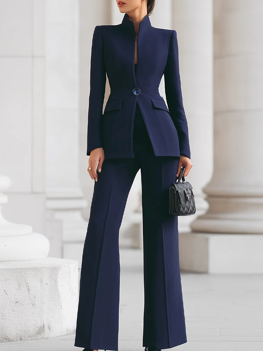 Ensemble blazer et pantalon à manches longues pour femme