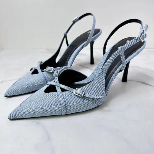 Chaussures :Sandales à talons hauts en jean