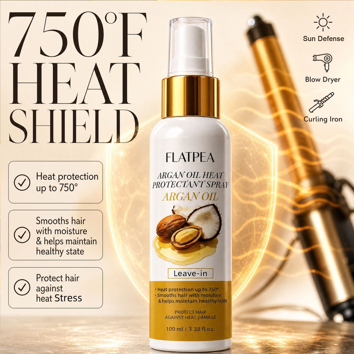 Spray Protecteur de Chaleur pour Cheveux à l'Huile d'Argan Marocaine