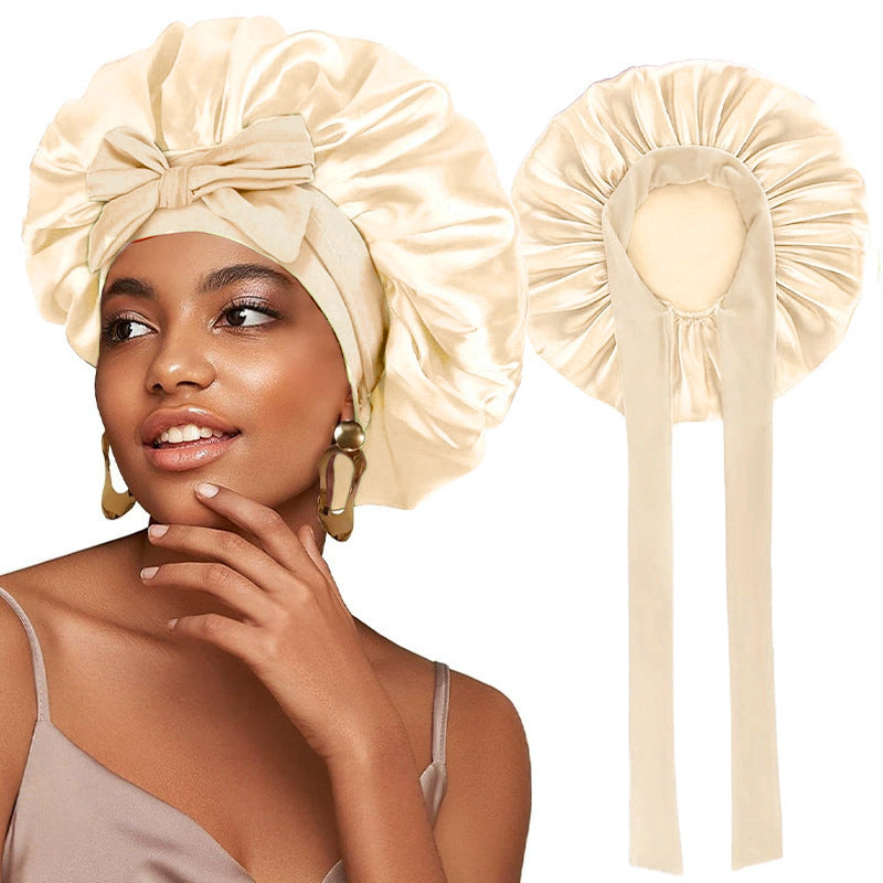 Bonnet de nuit en satin avec ruban élastique