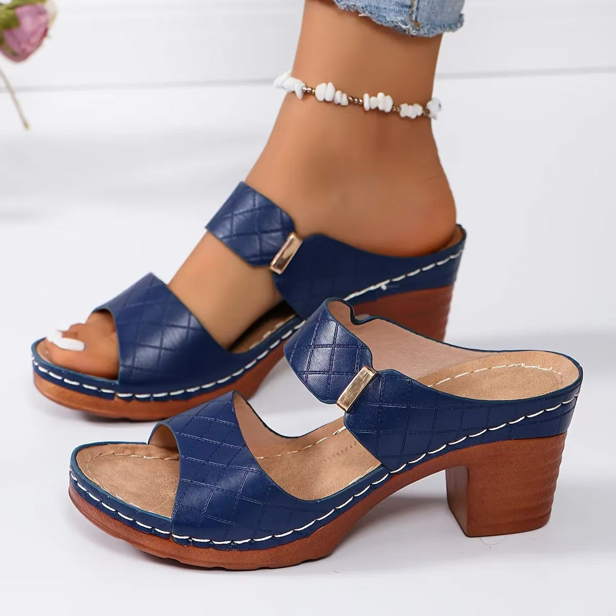 Chaussures :Sandales à talon compensé pour femmes à bout ouvert
