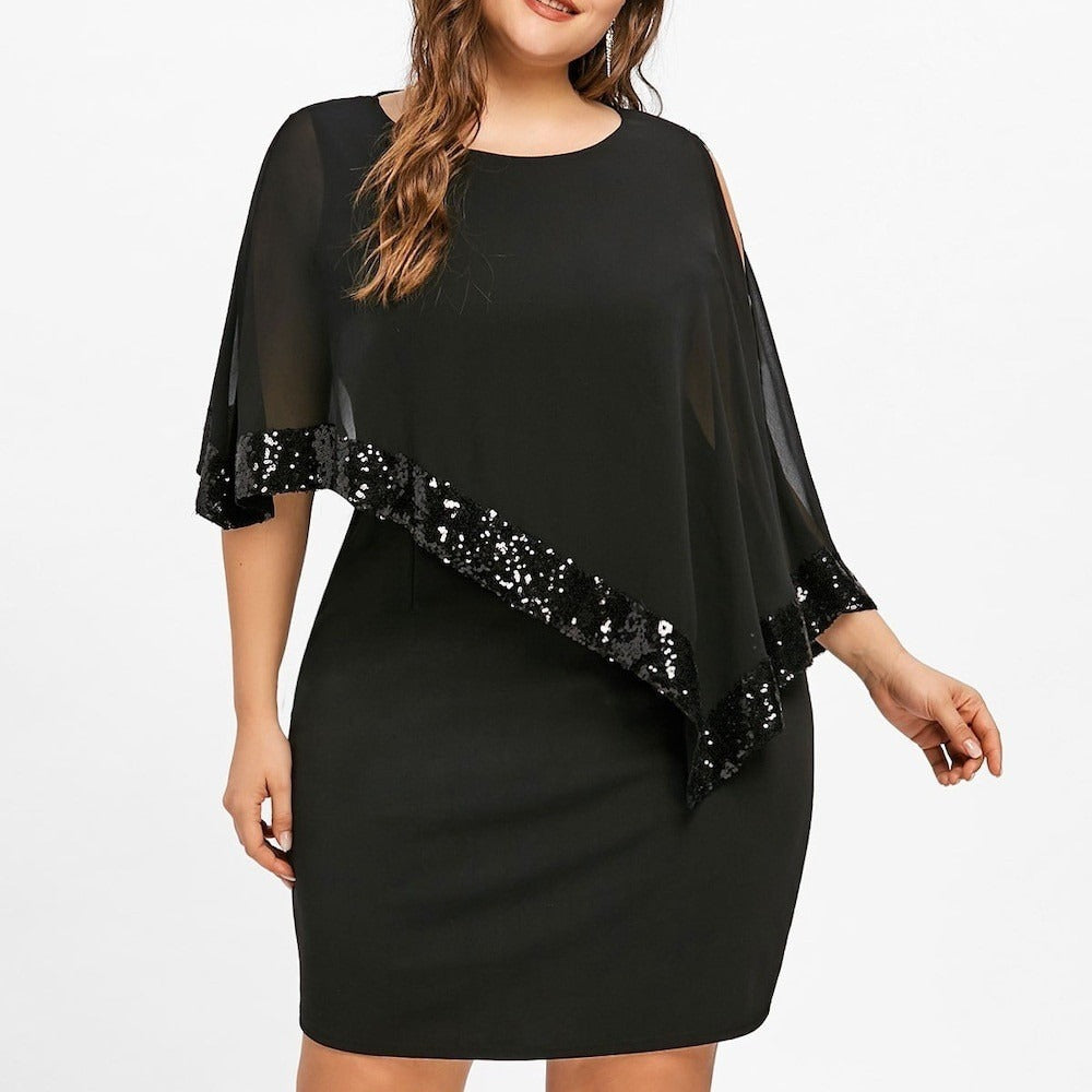 Habit :Robe asymétrique à sequins grande taille pour femme