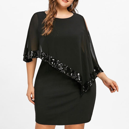 Habit :Robe asymétrique à sequins grande taille pour femme