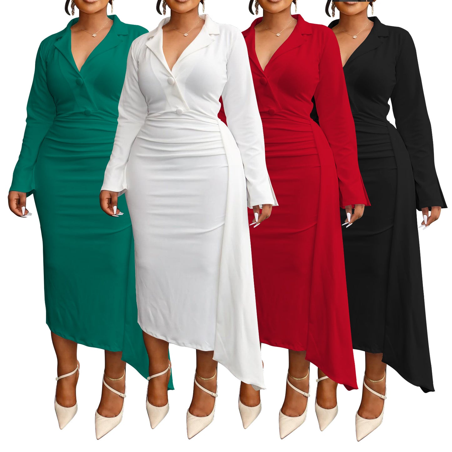 Habit :Robe plissée à col en V pour femme