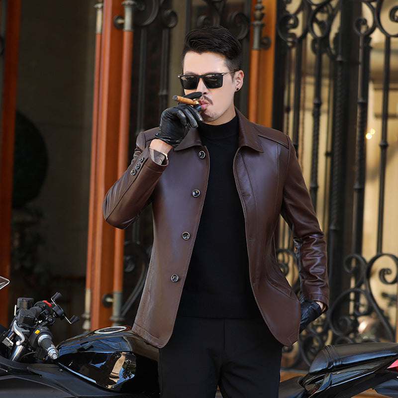 Veste en cuir d'agneau véritable pour homme