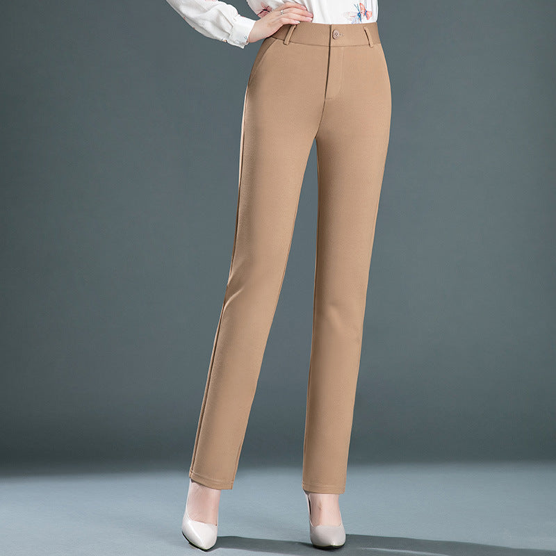 Pantalon décontracté droit taille haute élastique
