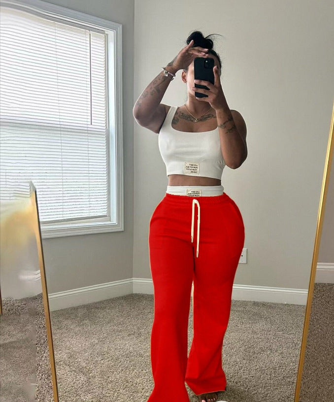 Ensemble gilet et pantalon à taille double, coupe large et bloc de couleurs