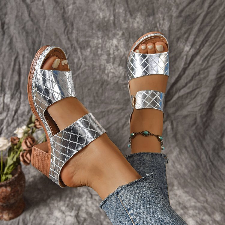 Chaussures :Sandales à talon compensé pour femmes à bout ouvert