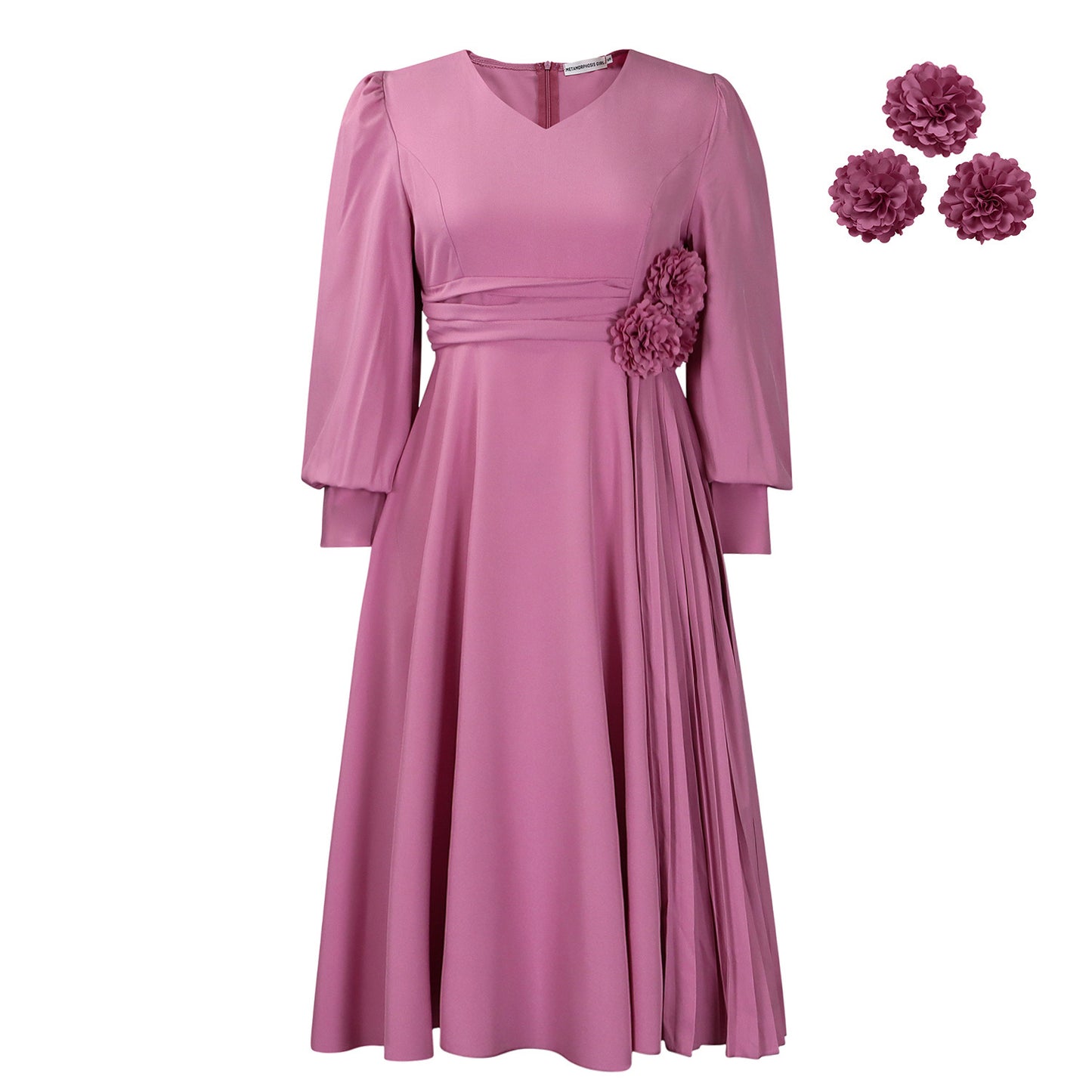 Habit :Robe midi élégante de coupe trapèze à manches lanternes