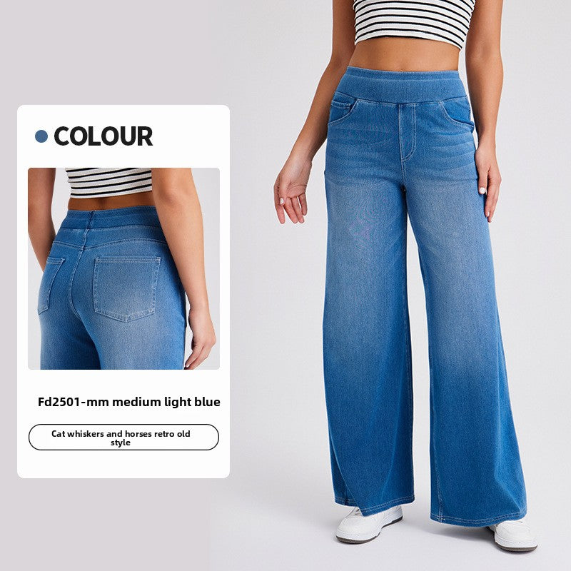 Pantalon en denim large à taille haute pour femme