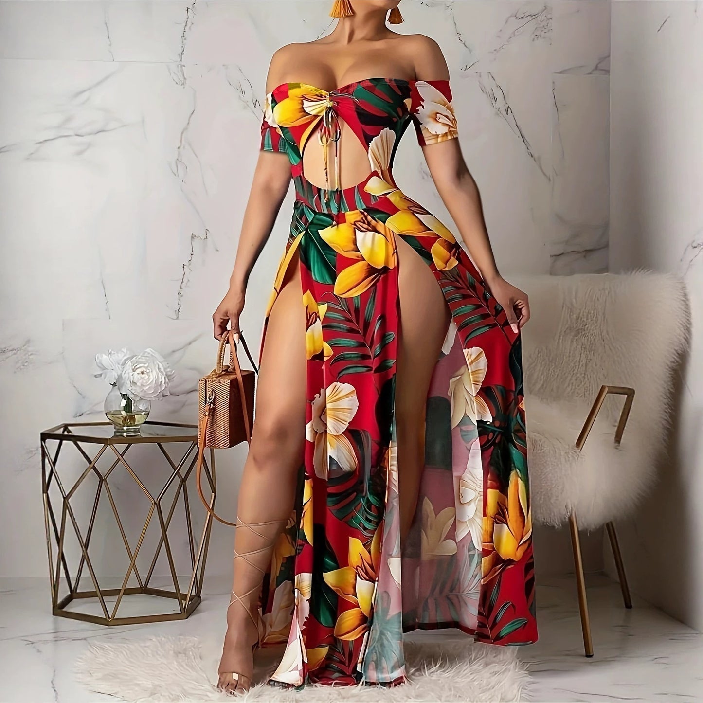 Robe de vacances imprimée et ajourée pour femme