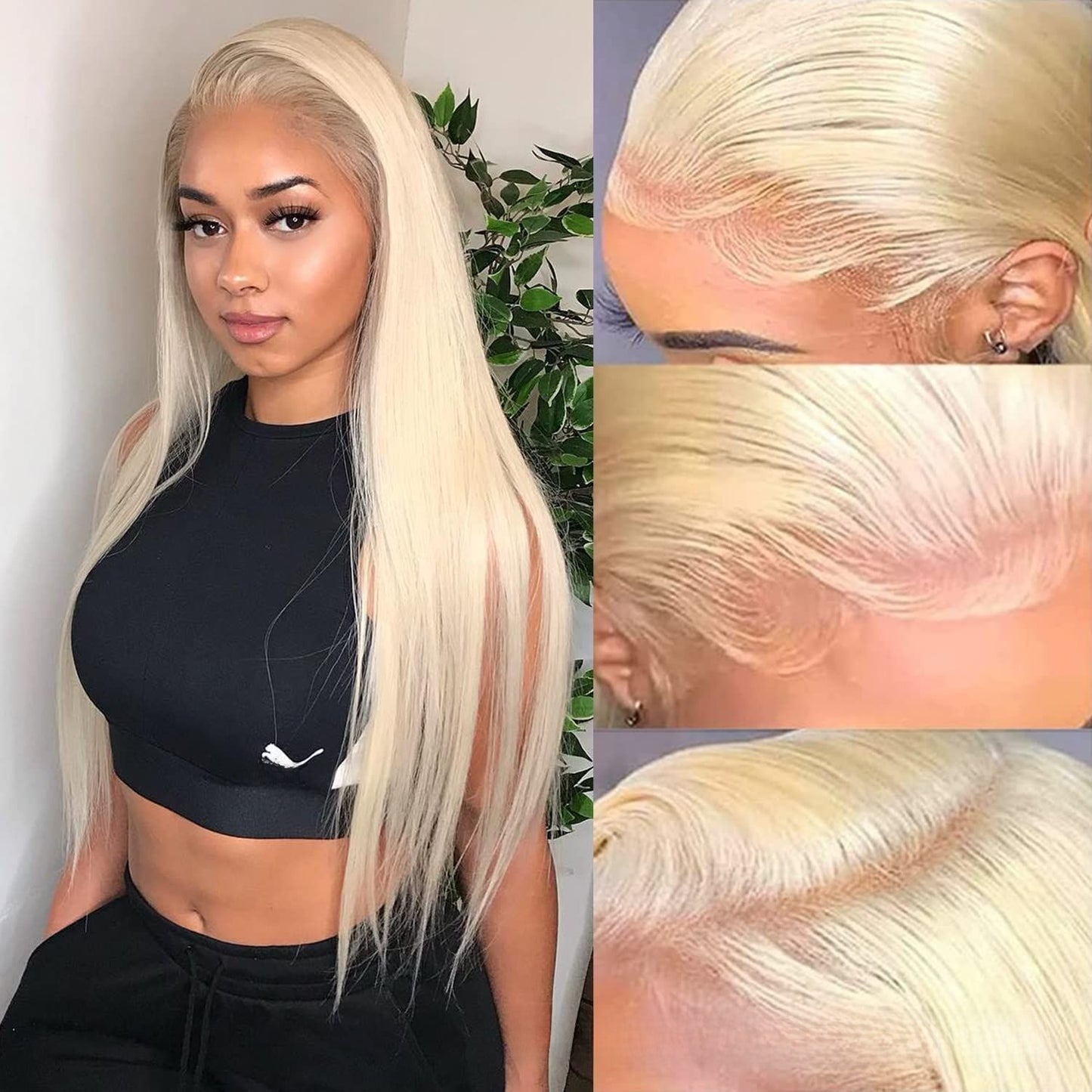 Perruque en cheveux humains or blanc avec longueur réglable