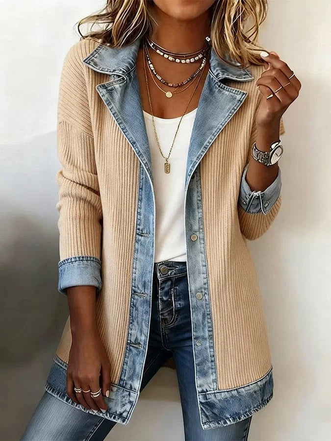 Veste patchwork élégante à manches longues pour femmes
