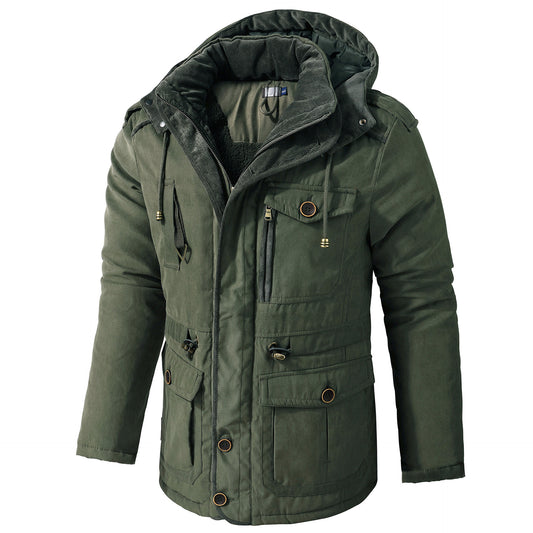 Veste en coton à capuche pour homme avec poches multiples