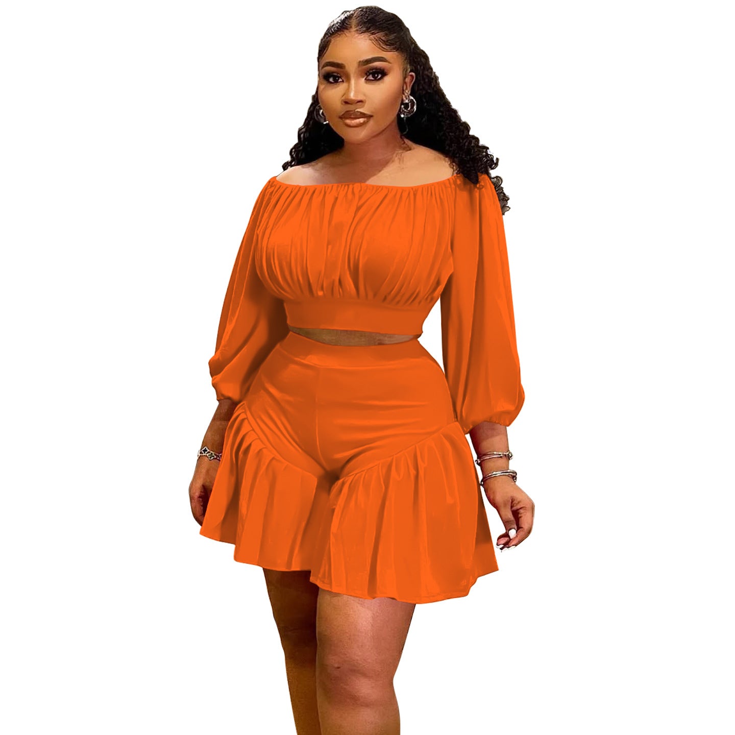 Ensemble pour femmes grande taille à épaules dénudées plissé